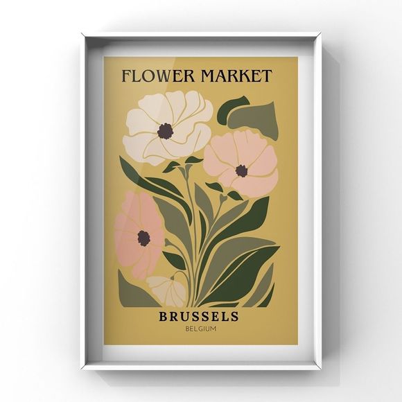 Flower Market Brussels, Aesthetic Abstract Floral Boho Digital Wall Art Print - Picture 2 of 4